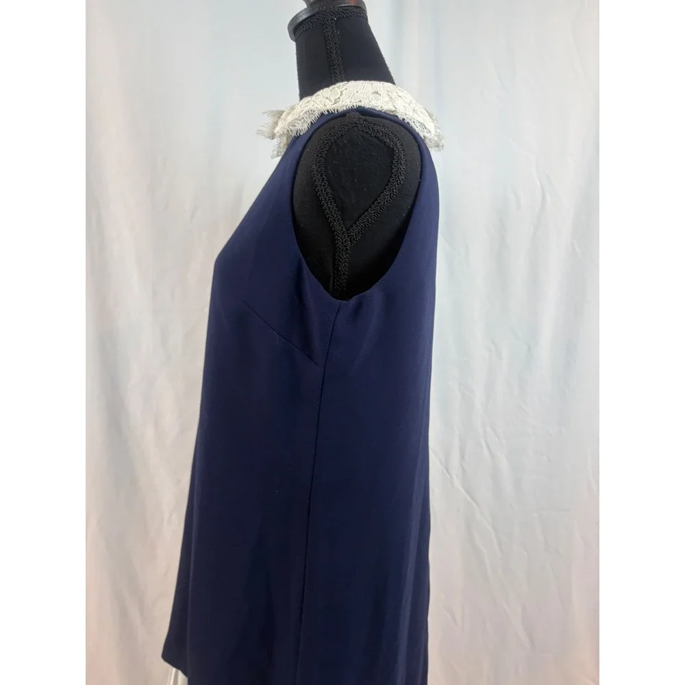 Nanette Lepore Navy Blue Shift Dress Lace Collar Pleated Hem Sleeveless Size 6 - Picture 10 of 14